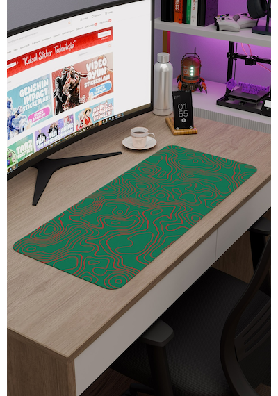 Yeşil Kırmızı 70x30 Xl Taraftar Gaming Oyuncu Mouse Pad Kaymaz Taban Büyük Fare Altlığı Topography