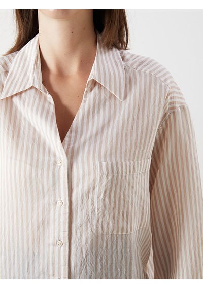 Lcw Comfort Kahverengi Çizgili Oversize Kadın Gömlek