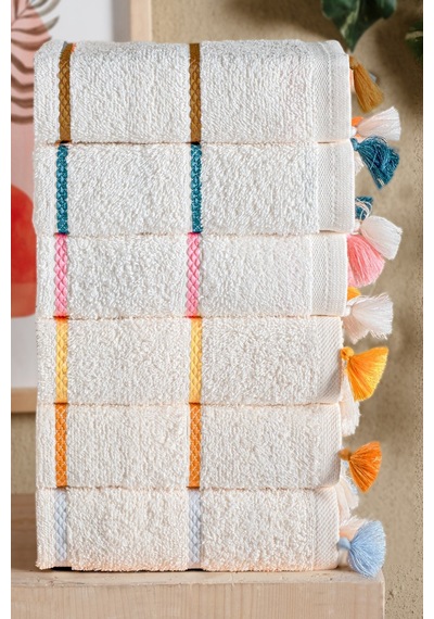 6 Lı Premium, Bohem, Renkli, Püsküllü Ve Çizgili Havlu Seti Mutfak & El Yüz 30x50 Cm Çok Renkli