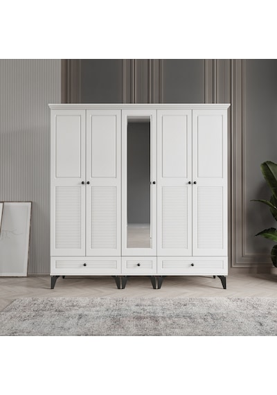 Beenal Nisa 5 Kapaklı Gardırop Dolap 200cm Beyaz - Beyaz