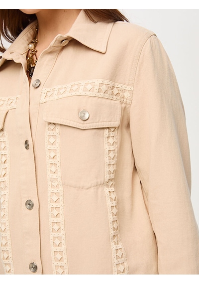 Faik Sönmez Dantel Şerit Garnili Pamuk Keten Track Ceket S26ckt013 Us26ckt01372 Taş