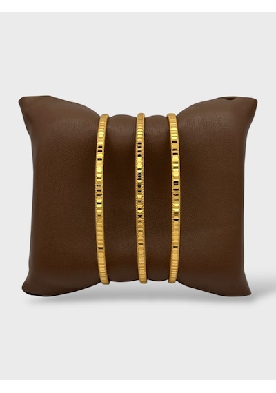 Arnes Jewelry Çelik 22 Ayar Altın Kaplama Desenli Ajda Bilezik - 3 Adet 22 Cm Ar626nes Gold