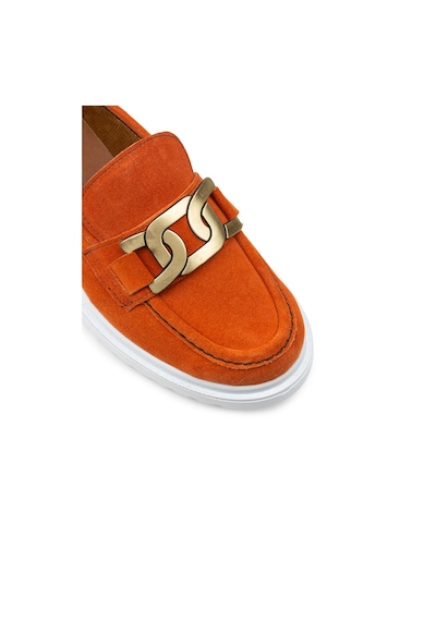 Deery Hakiki Süet Turuncu Tokalı Loafer Kadın Ayakkabı - 01902ztrcp01 Turuncu