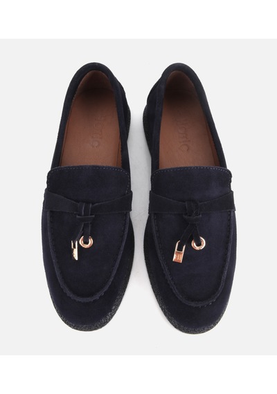 Hotiç Kadın Süet Deri Lacivert Gold Aksesuarlı Günlük Loafer 01ayh335830a680 01ayh335830a680