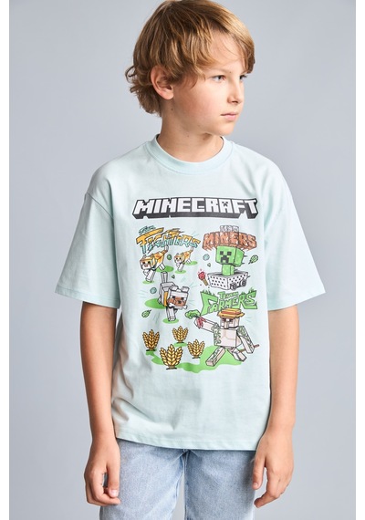 Defacto %100 Pamuk Minecraft Lisanslı New Regular Fıt Bisiklet Yaka Kısa Kollu Nane Yeşili Tişört Erkek Çocuk H5796a826augn1032 Yeşil-gn1032