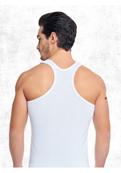 Erkek %100 Pamuk Spor Atlet Tekli Beyaz