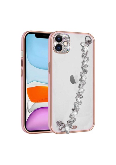 Apple Uyumlu iPhone 11 Kılıf Taş Süslemeli Kamera Korumalı El Tutamaçlı Zore Blazer Kapak Pembe