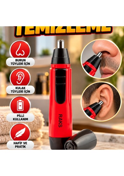 Raks Leo Kulak Ve Burun Tüy Temizleme Makinesi Kırmızı, Pilli Kuru Kullanım