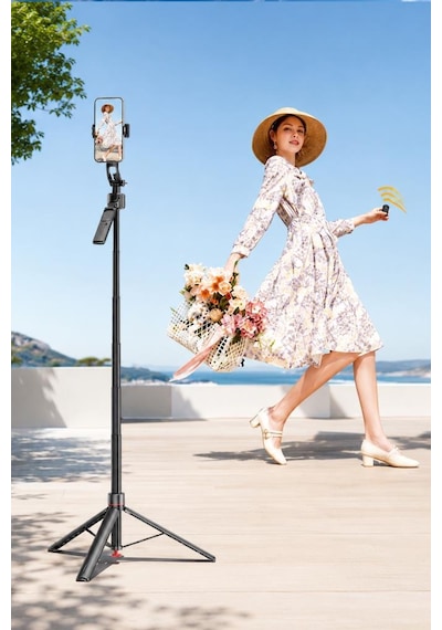 Tripod 360 Yüz Takipli Akıllı Gimbal Çok Amaçlı Kumandalı 1.76 Cm Selfie Çubuğu Tt07 Siyah