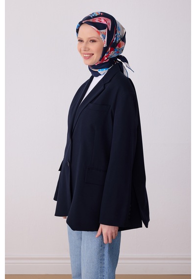 Obje Desen İpek Twill Eşarp - 2026 İlkbahar-yaz T 4316 Lacivert