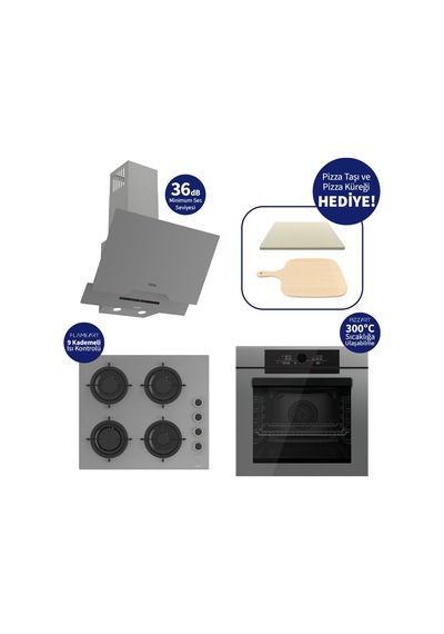 Ferre Pizzart & Fryart QEP65CPR+CS208-FA+D065-SA Ankastre Set Gri