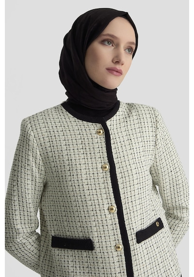 Armine Trend Bisiklet Yaka Boydan Düğmeli Cepli Astarlı Ceket Ve Piliseli Etekli Takım 26kt619 Ekru