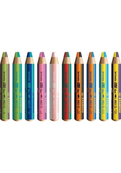 Stabilo Woody 3in1 Duo Kuru Boya 10 Renk Eo882/10-2 Çok Renkli