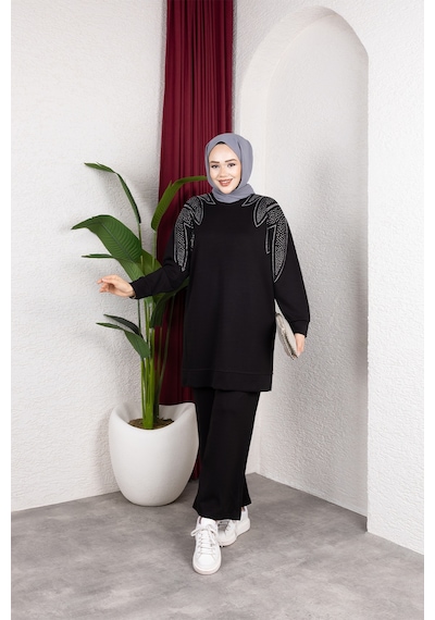 Hira Life Fashion Moda Efsa Kadın Siyah Tesettür Giyim Zarif Taş Detaylı Tunik & Pantolon İkili Takım Siyah Siyah Hira Life Fashion Moda Efsa Kadın Siyah Tesettür Giyim Zarif Taş Detaylı Tunik & Pantolon İkili Takım Siyah Siyah