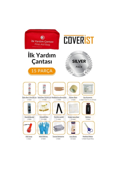 Trafik Ve İlk Yardım Seti - Muayene Uyumlu 1 Kg Araç Yangın Tüpü - 2 Adet Reflektör - Silver Pack