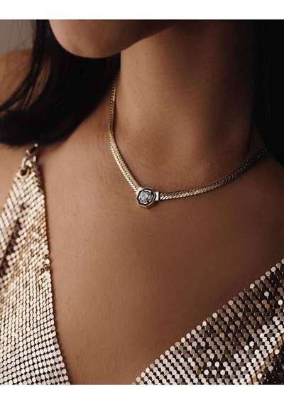 Serenay Sarıkaya Kolye Çağla Kolye Choker Chain 18 K Rose Kaplama 925 Ayar Gümüş Kolye