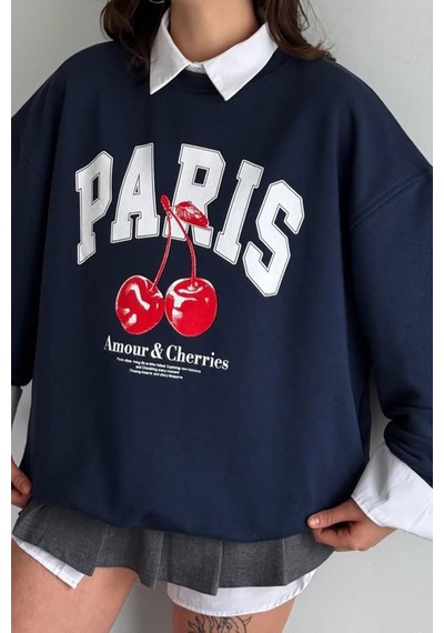 Lacivert Bisiklet Yaka Basic Sweatshirt Mg2233