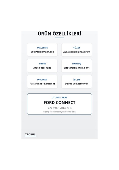 Ford Connect 2014-2018 Uyumlu Krom Ön Panjur Çıtası 2 Parça Paslanmaz Çelik