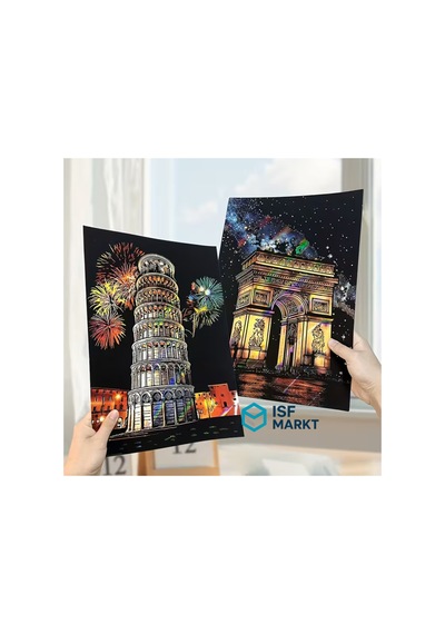 4 Lü Set : A3 Kazıma Resim Sanatı Kolezyum, Pisa Kulesi, Özgürlük Heykeli Dıy