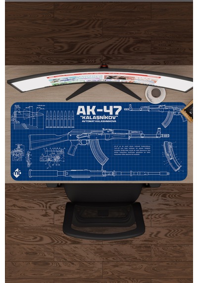 Ak 47 Siyah Kalaşnikov Cs Dikişli Kauçuk Oyuncu Mousepad - 90x40 Gaming Mouse Pad Ak-47 Mavi