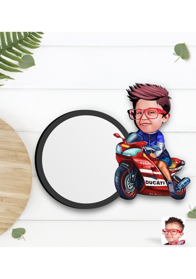 Kişiye Özel Motorcu Çocuk Karikatürlü Ahşap Bardak Altlığı-1