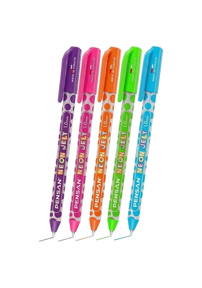 Neon Tükenmez Kalem 5 Renk Pensan Neon Jely Fosforlu Jel Pilot Kalem Siyah Defter Kalemi Yumuşak Yazım Çok Renkli