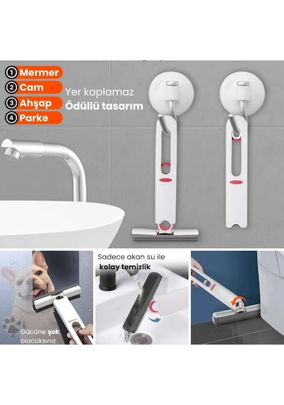 Sıkmalı Mini Mop, Beyaz Ve Kırmızı, Kompakt Temizlik Aparatı, Cam Fayans Tezgah Banyo İçin, Tek Elle Kullanım, Ergonomik Tasarım Çok Renkli