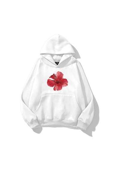 Startmore Kadın Red Hibiscus Sweatshirt Beyaz Beyaz