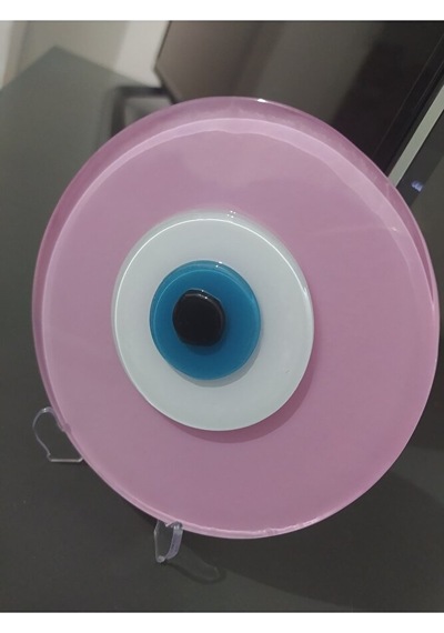 Toz Pembe El Yapımı Deliksiz Büyük Cam Nazar Boncuğu 12 Cm Masa Ü