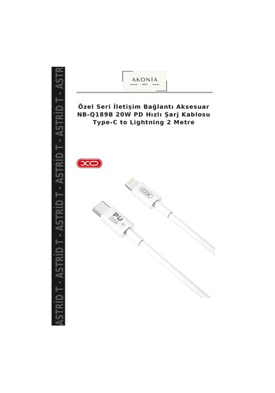 Özel Seri İletişim Bağlantı Aksesuar Nb-q189b 20w Pd Hızlı Şarj Kablosu Type-c To Lightning 2 Metre