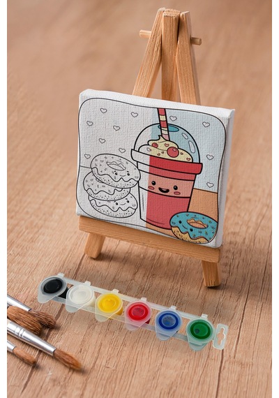 Sevimli Donut Ve Milkshake Çocuk Eğitici Tuval Boyama Hobi Seti