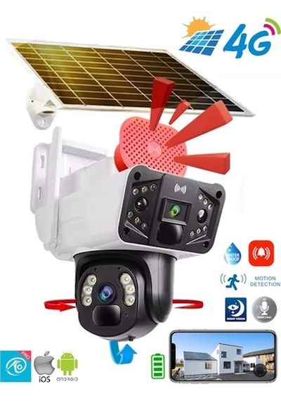 O-kam-3915 4g 6mp Dual Lens Solar Ptz Camera Beyaz