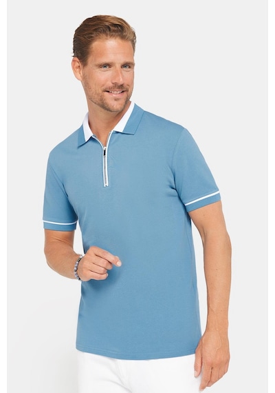 Tudors Erkek Slim Fit Dar Kesim %100 Pamuk Düz Pike Fermuarlı Mavi Polo Yaka Tişört-31112 Mavi