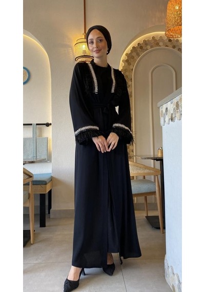 Nazzain Tüylü Abaya Takım Çok Renkli