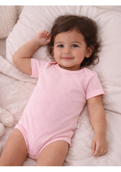 Civil Baby Düz Renkli Kısa Kol 3-9 Ay Çıtçıtlı Badi - Pembe 3-6 Ay Pembe