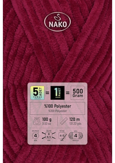 Panda - Şarap 3089 - 5'li Paket - 100gr/120m - Kadife El Örgü İpi - Amigurumi Punch İpi