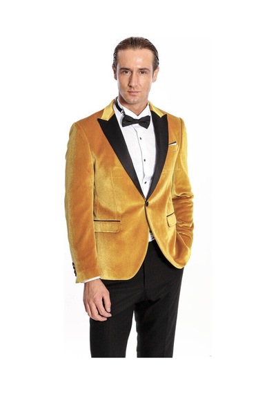 Wessi Kadife Slim Fit Sarı Erkek Smokin Ceket Sarı