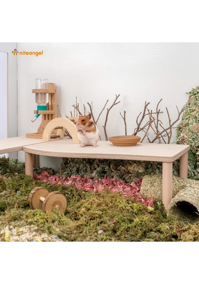 Hamster Play Ahşap Platform Yemek Kasesi İçecek Şişesi Ve Diğer Kafes Aksesuarları İçin Dalga - 17,78 Cm Yükseklik