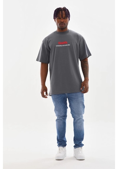 Moda Assema Erkek Baskılı T-shirt Kısa Kol Bisiklet Yaka Rahat Kalıp Tişört - Füme Çok Renkli