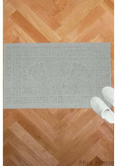 2 Li Ayak İzli Banyo Ayak Havlusu %100 Pamuklu Renkli 50x70 Cm Menom Gri