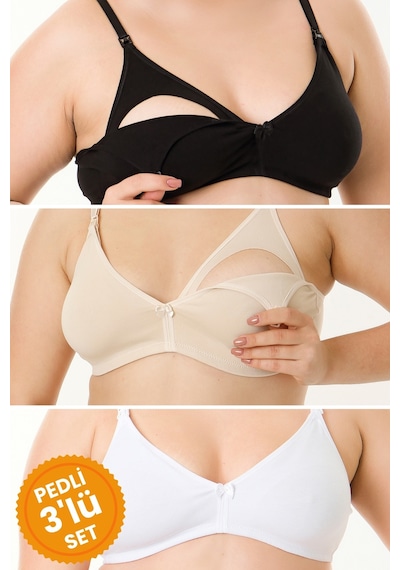 Par Lingerie Pl 3'lü Çıkarılabilir Pedli Emzirme Sütyeni Siyah - Beyaz - Ten