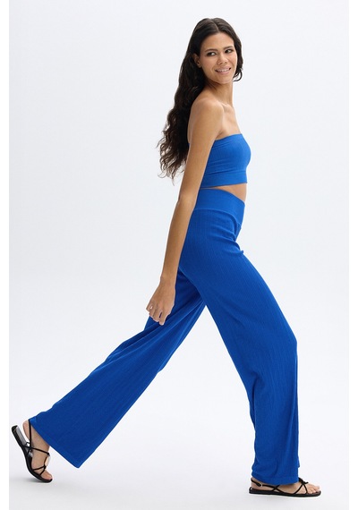 SubTone Dikişsiz Rib Dokulu Straplez Crop Top Cobalt Mavi