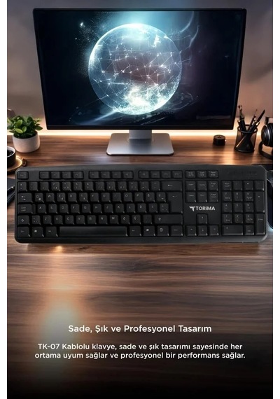 Delux Serisi Büro Büyük Ekipman Kablolu Q Klavye Bilgisayar Ofis Klavyesi Tk01 Siyah