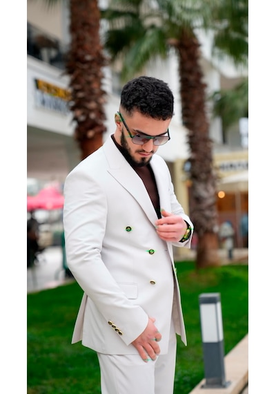 Dupont Classics Dupont Erkek Slim Fit 6 Drop Kruvaze Sivri Yaka Çift Yırtmaç Takım Elbise Beyaz Dupont Classics Dupont Erkek Slim Fit 6 Drop Kruvaze Sivri Yaka Çift Yırtmaç Takım Elbise Beyaz