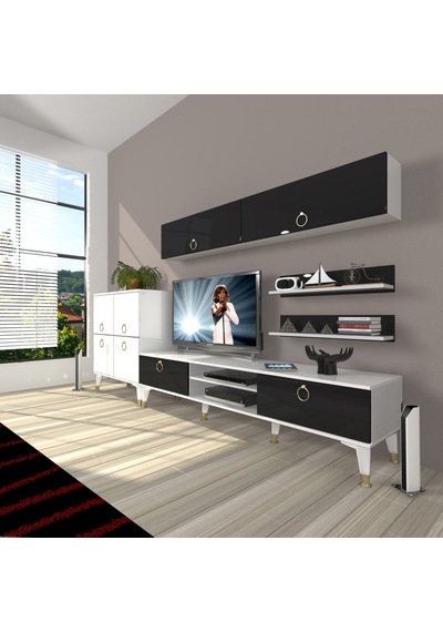 Decoraktiv Eko 6y Mdf Dvd Gold Tv Ünitesi Tv Sehpası Beyaz - Siyah