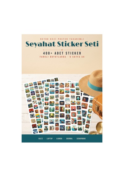 Seyahat Sticker Seti 400+ Adet Travel Retro Şehir 9 Farklı Boy Ajanda Planner Scrapbook Journal A4 Çok Renkli