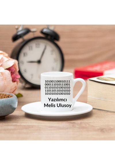 Yazılımcıya Hediye Kod Tasarımlı İsme Özel Kahve Fincanı Tekli Beyaz