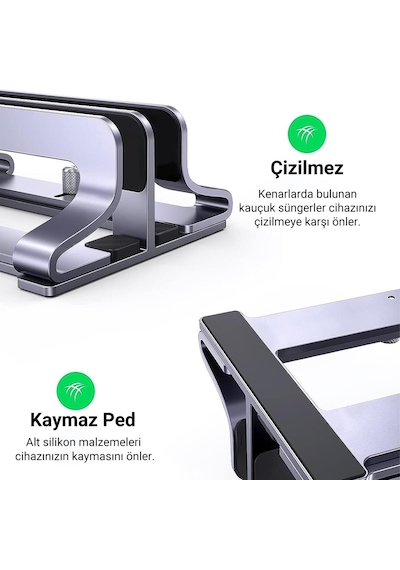 Ugreen Masaüstü Alüminyum Çift Yuvalı Dikey Notebook Apple Uyumlu MacBook Laptop Standı