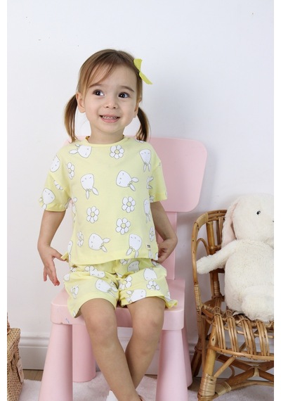 Harika Kids Kız Çocuk Tavşan-çiçek Baskılı Şortlu İkili Takım 001