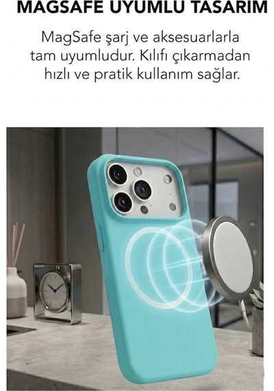 Apple İphone 17 Pro Max Uyumlu Magsafe Lansman Silikon Kılıf Turkuaz